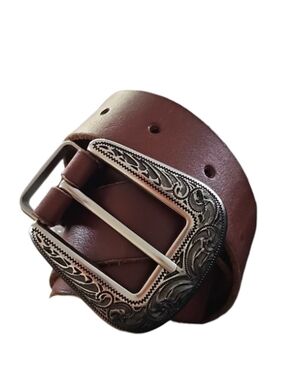 Urban Outfitters Western Engraved Leather Belt Women’s L Brown Cowboy Boho Rodeo